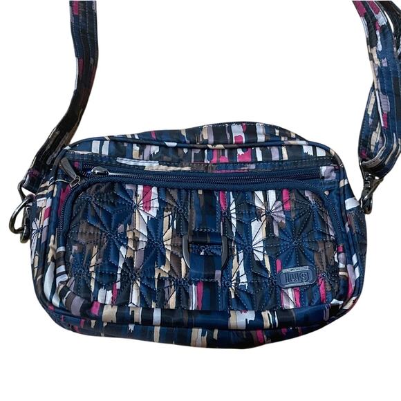 Lug‎ Carousel Crossbody Bag Convertible belt bag Navy Blue Abstract Cream Pink - Picture 1 of 10